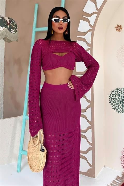 Büstiyer Ve Bolerolu Ajur Üçlü Takım 10087