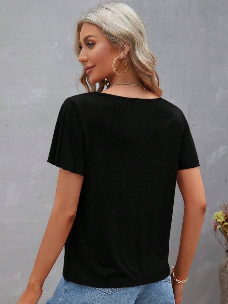 Kadın Kısa Kollu V şerit Yakalı Viskon Bluz