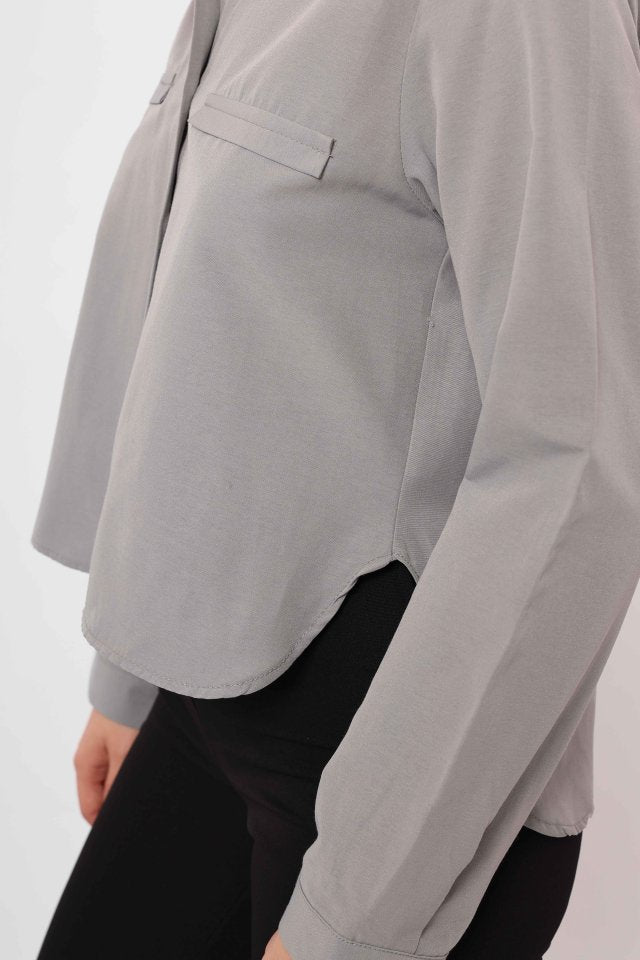 Cepli Uzun Kol Gömlek - Gri