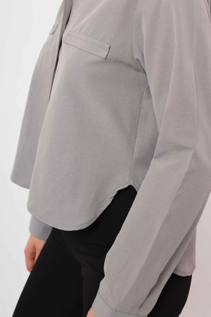 Cepli Uzun Kol Gömlek - Gri