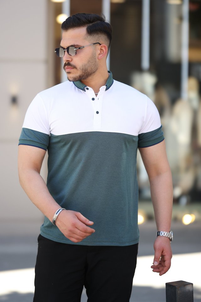 Erkek Yakalı çift Renk Kısa Kollu T-shirt