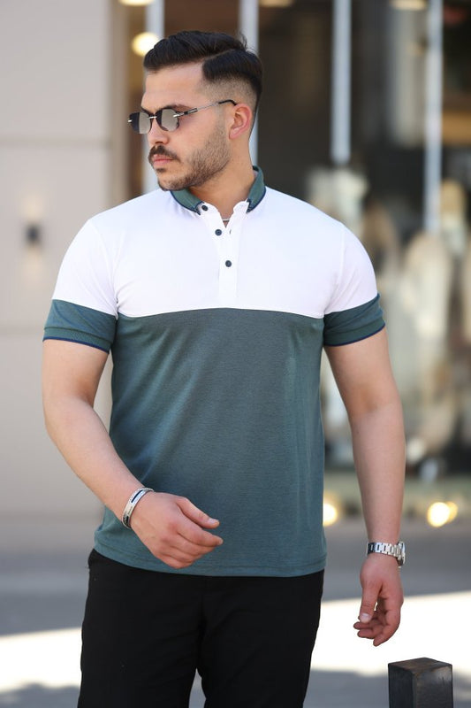 Erkek Yakalı çift Renk Kısa Kollu T-shirt