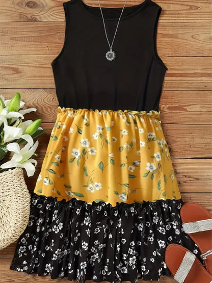 Kadın Askılı Yuvarlak Yaka çiçek Baskılı Salaş Süprem Elbise