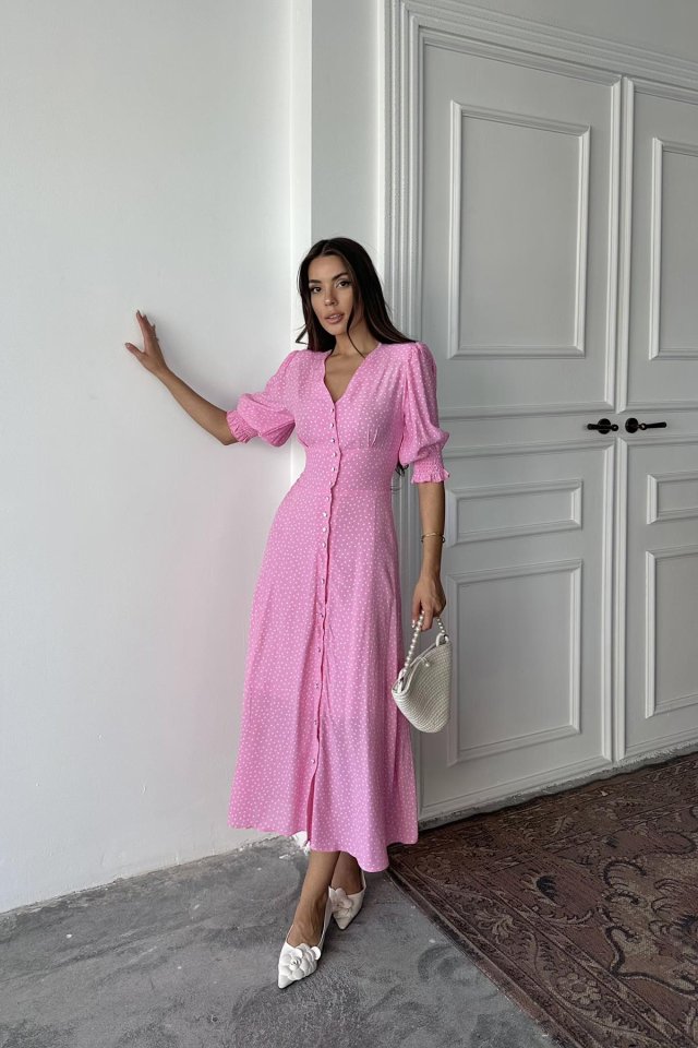 Pembe Arka Ve Bel Ucu Gipeli Elbise