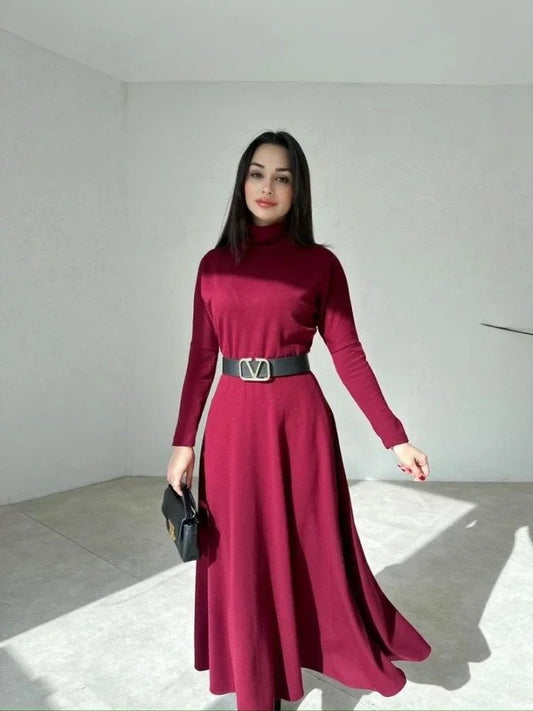 Kadın Uzun Kollu Balıkçı Yaka Uzun Akrilik Elbise