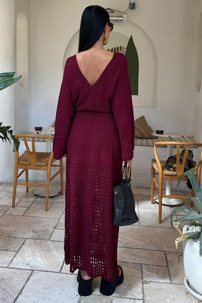 Yarasa Kollu Ajurlu Triko Elbise 2836