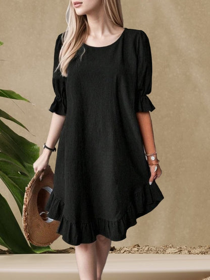 Kadın Kısa Kollu Kol Ve Eteği Volanlı Bisiklet Yaka Aerobin Elbise