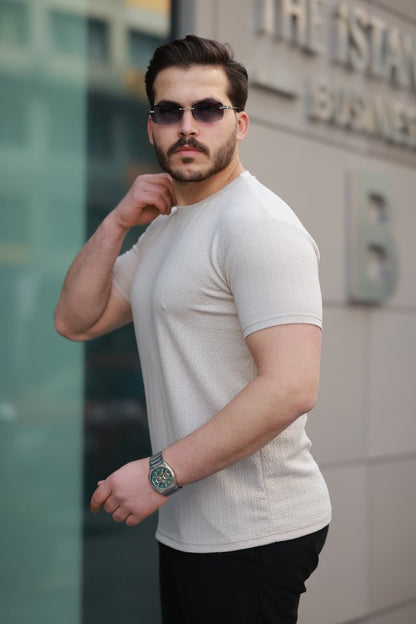 Erkek Kısa Kollu Zigzag Desenli T-shirt