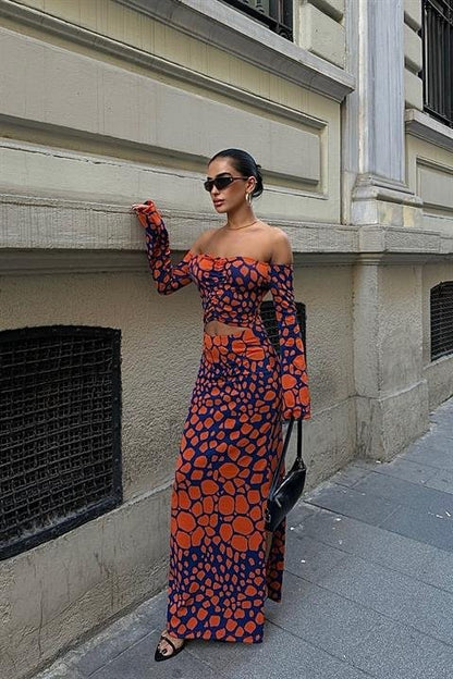 Pansy Cut Out Animal Desen Elbise 2678-8