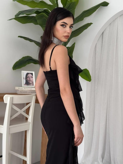 Ples Yırtmaç Detaylı Elbise