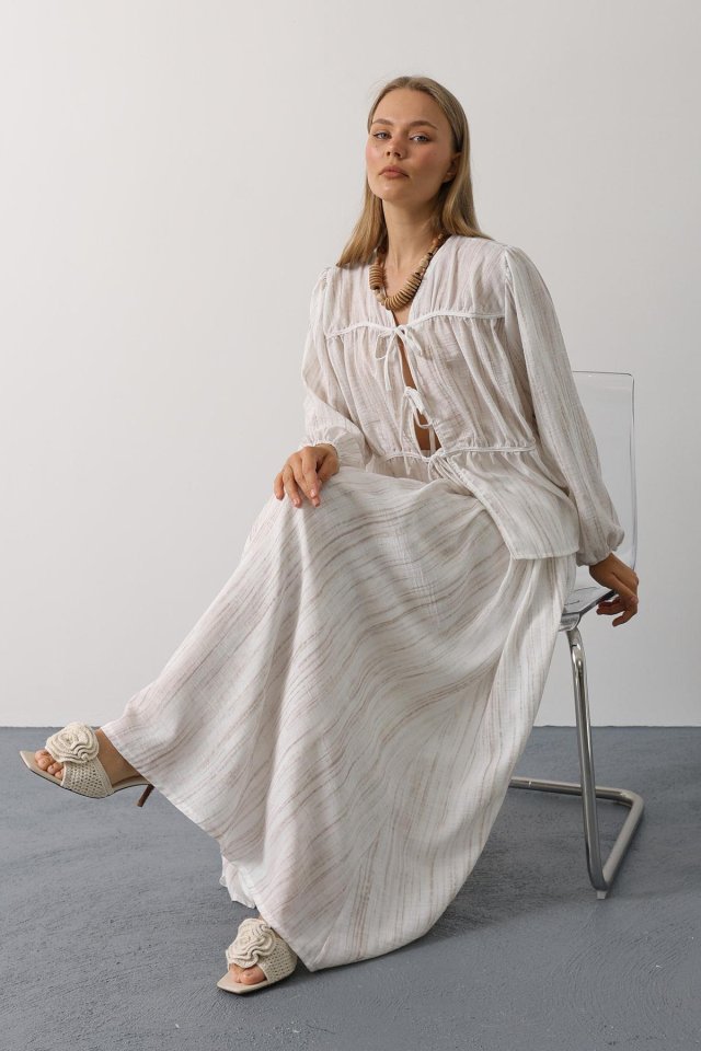 Önü Bağlamalı Etekli Takım - Taş