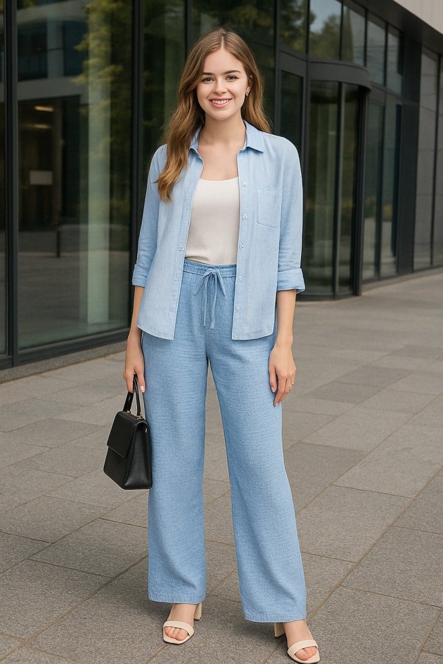 Kadın Beli Lastikli Pol Paça Pantolon