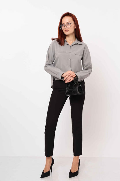 Cepli Uzun Kol Gömlek - Gri