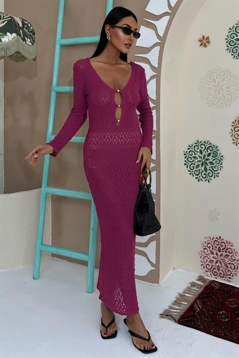 Göğüs Aksesuar Ve Pencereli Triko Elbise 2852