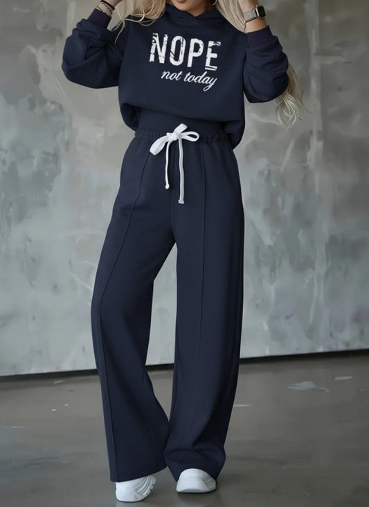 Kadın Uzun Kollu Nope Baskılı Beli Ribanalı Ikili Takım