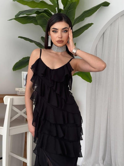 Ples Yırtmaç Detaylı Elbise