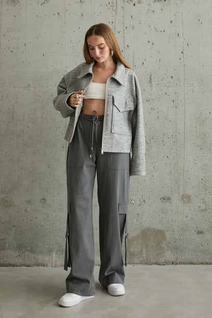 Gri Cebi Kapaklı Kaşe Ceket