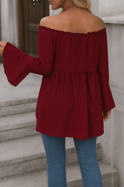 Kadın Uzun Kollu Madonna Yaka Asimetrik Detaylı Kolları Ispanyol Viskon Bluz