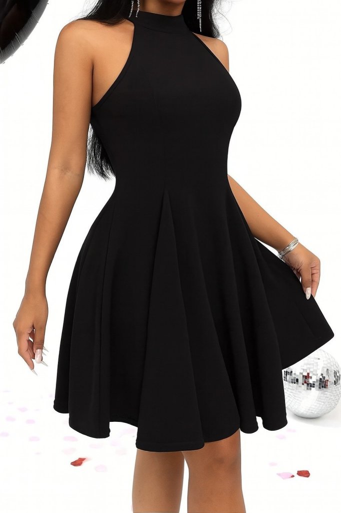 Kadın Omuzlardan Açık Daire Yakalı Janjan Krep Elbise